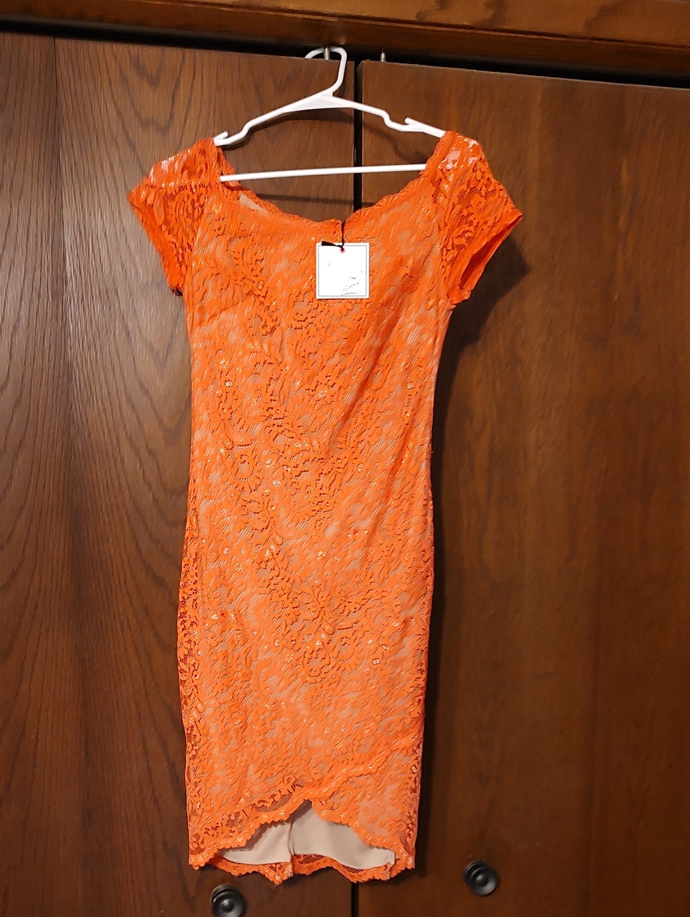 Bisou Bisou Orange Lace Midi Dress